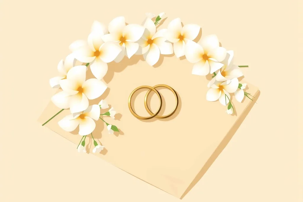Sampaguita garland and two gold rings on a cream cloth